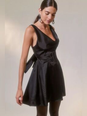 Urban Outfitters Helena Satin Corset Mini Dress NWT Size XS - Black